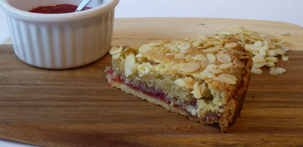 Bakewell tart with lemon pastry after cutting