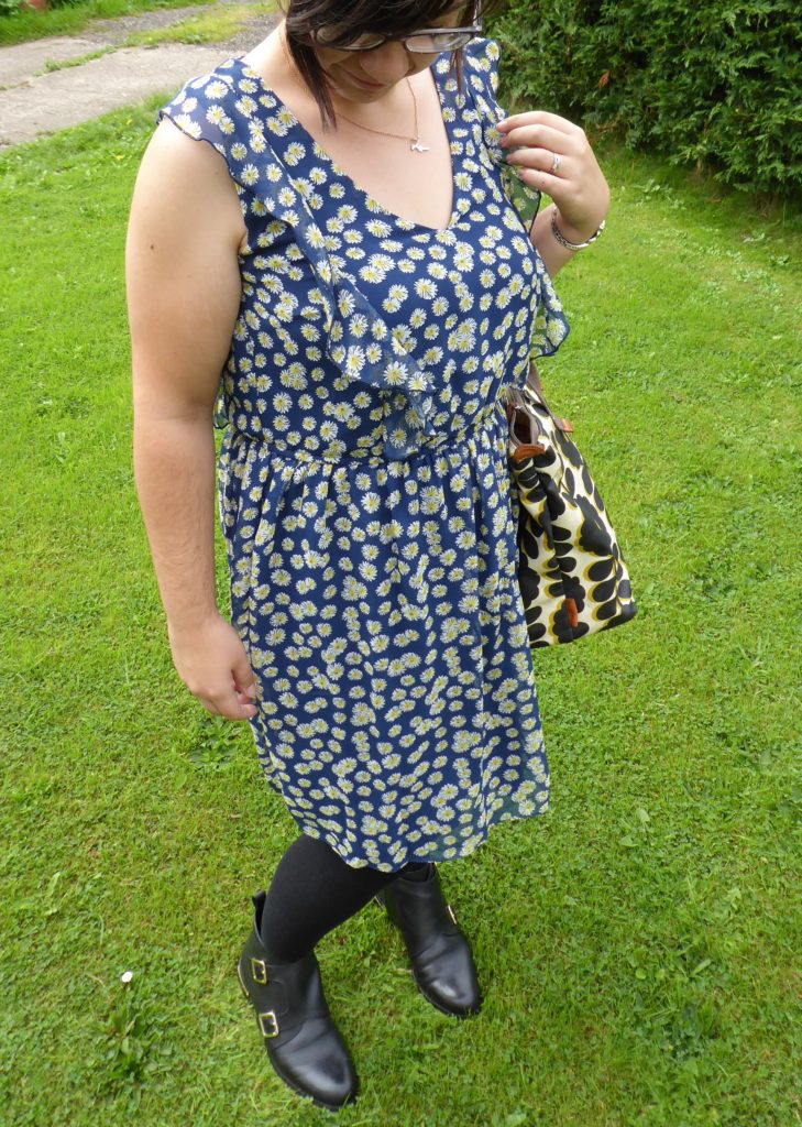 JD Williams navy frill print skater dress