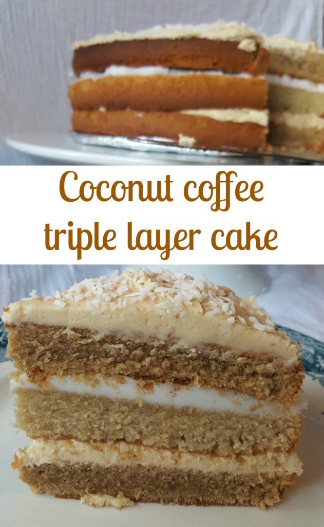 Coconut coffee triple layer cake Pin It