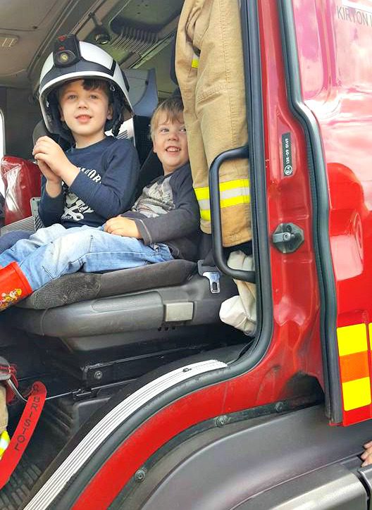 Boys in fire engine