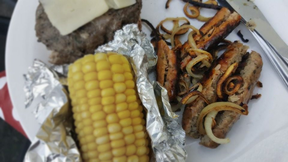 MOR Pork, Beetroot & Bramley Apple Sausages cooked on bbq