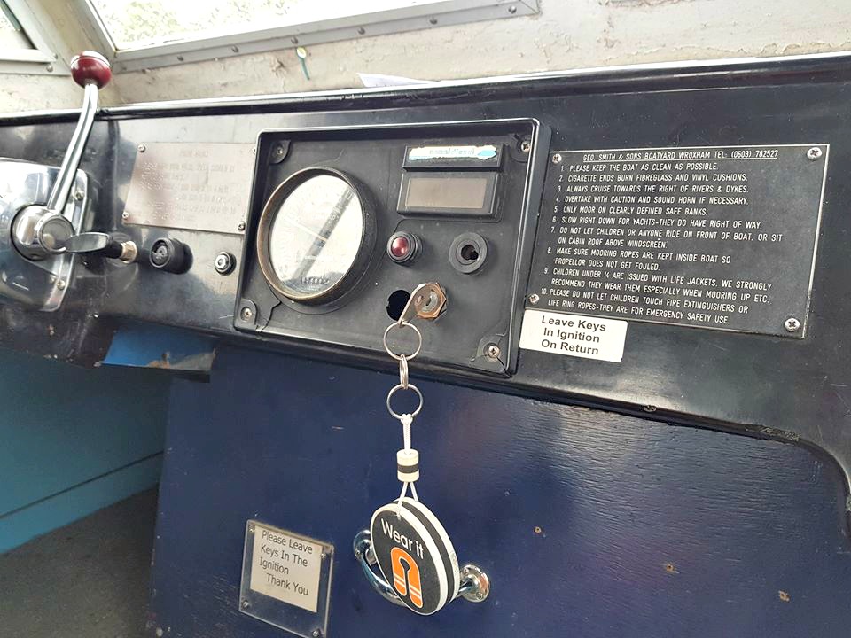 Herbert Woods day boat cockpit, key in ignition