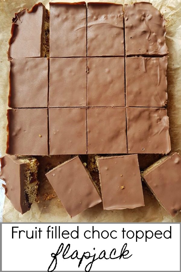 Fruit filled choc topped flapjack Pin It