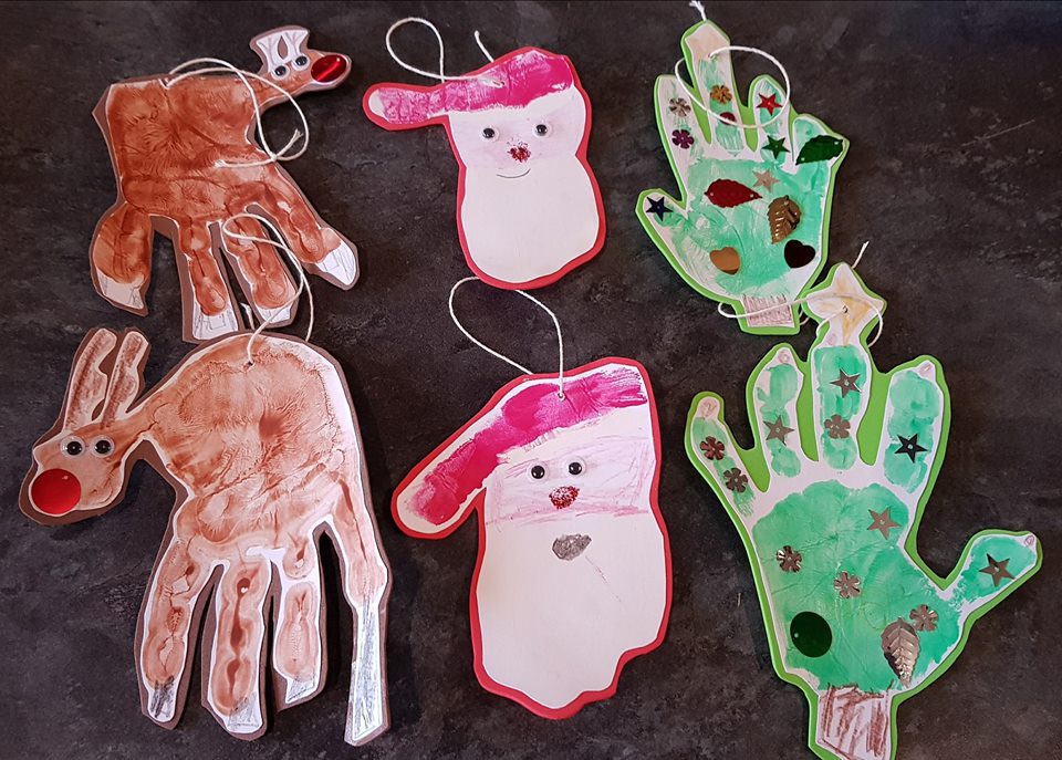 Christmas crafts - handprint tree decorations
