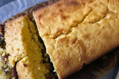 Lemon and raisin loaf cake sliced