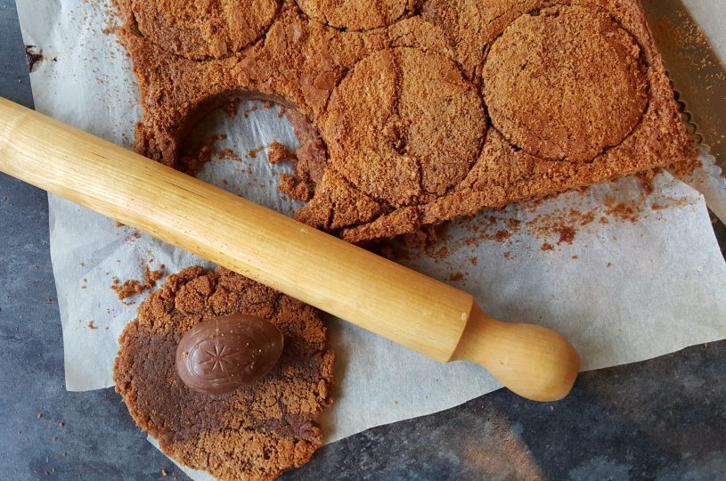Scotch Brownie Creme Egg circles cut out and a rolling pin