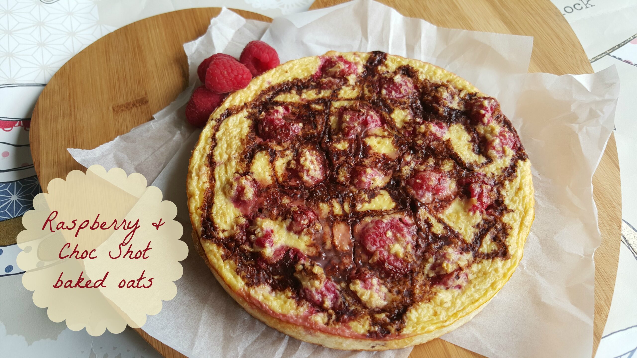 Raspberry and choc shot baked oats