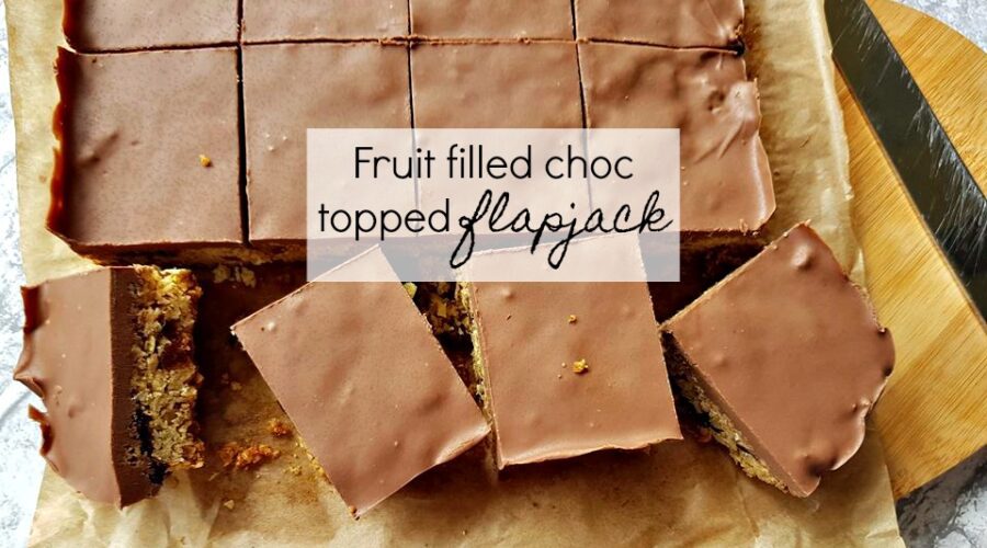 Fruit filled choc topped flapjack