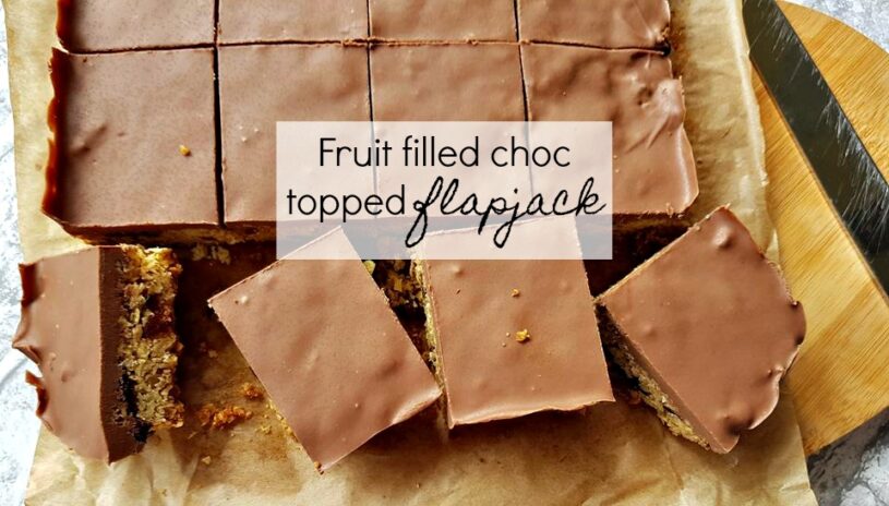 Fruit filled choc topped flapjack