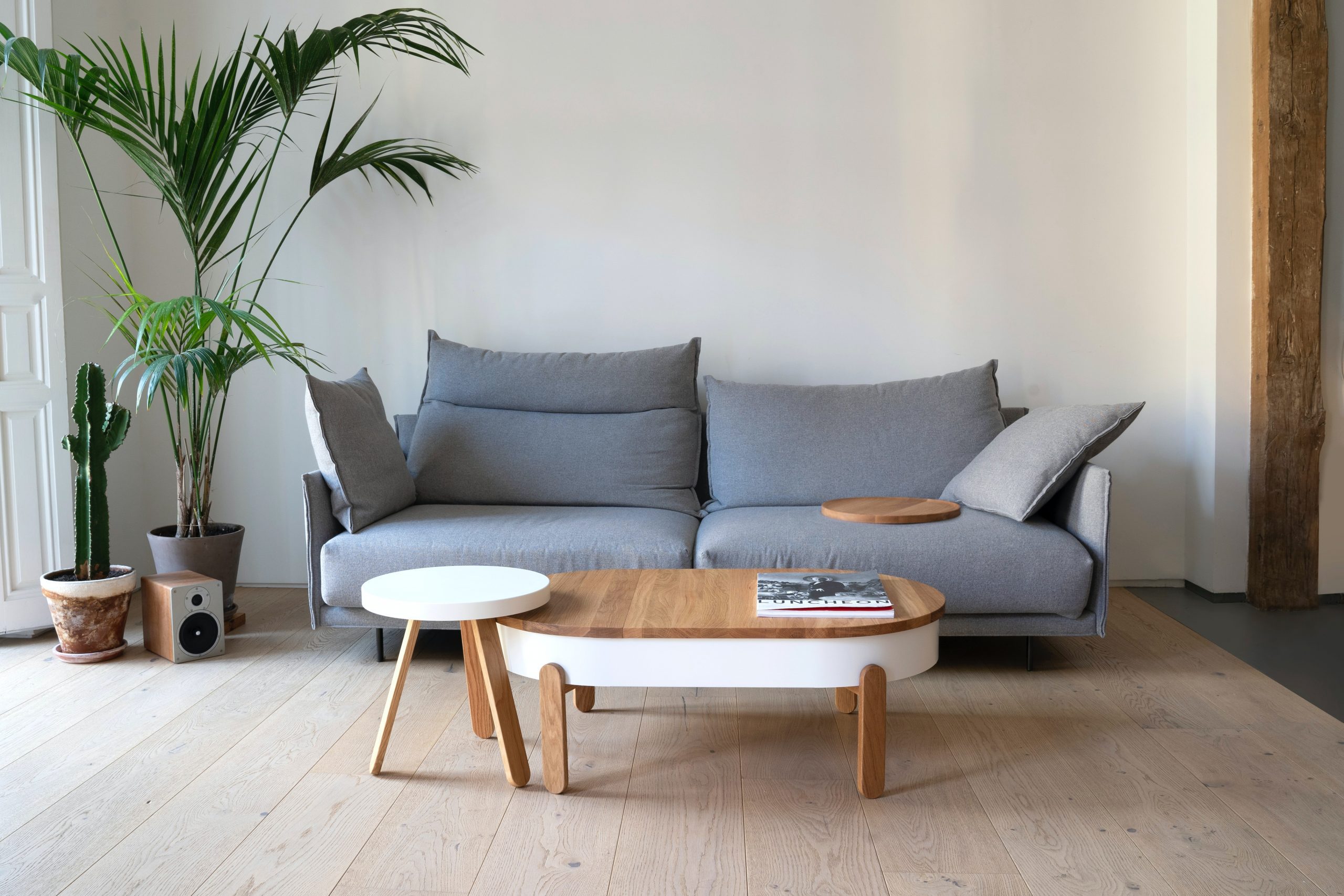 wooden coffee table in front of a grey sofa, Small Budget Redecoration Ideas That Look Amazing
