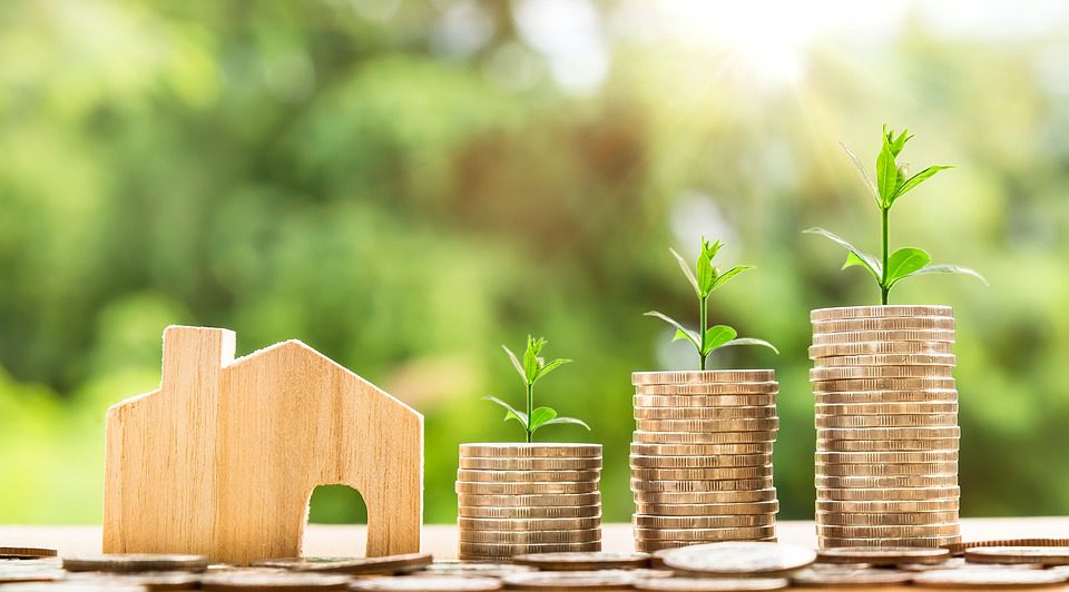 a row of objects including a small wooden house model, and three piles of coins with leaves "growing" out of them; The Best Ways to Add Value to the Property in 2022