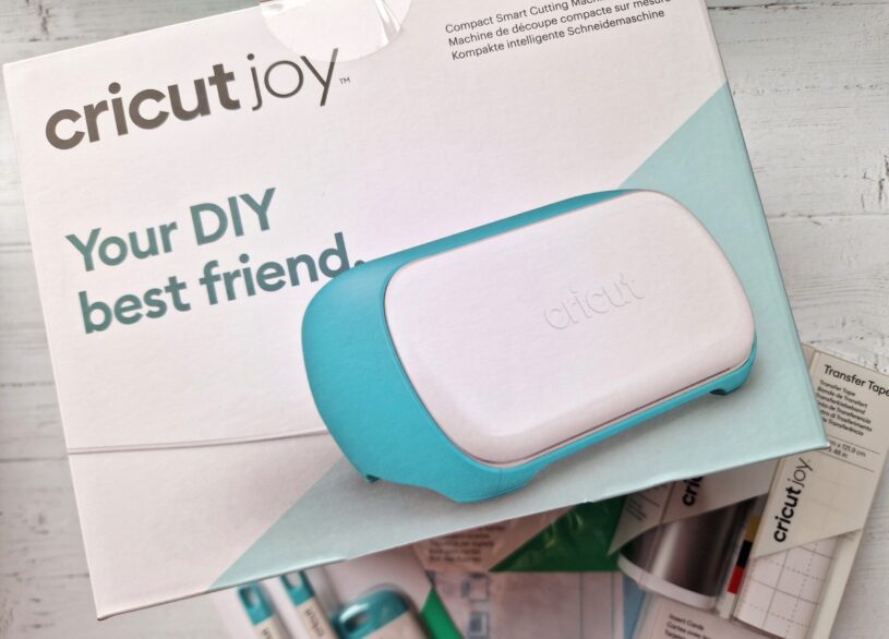 A view from above of a box with Cricut Joy written on it and a photo of the item. It also says "Your DIY best friend"