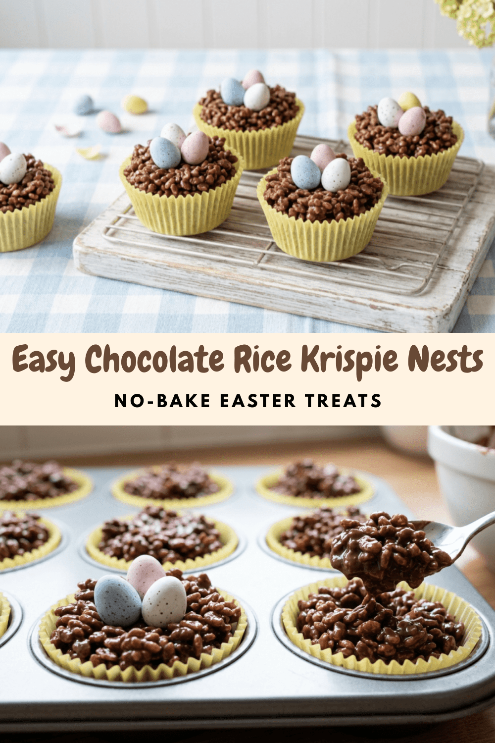 Easy Chocolate Rice Krispie Nests pin